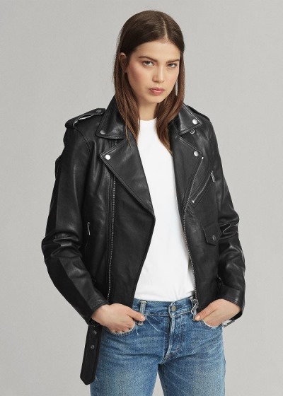 Chaquetas Polo Ralph Lauren Mujer Negros - Lambskin Moto - XVJRF5896